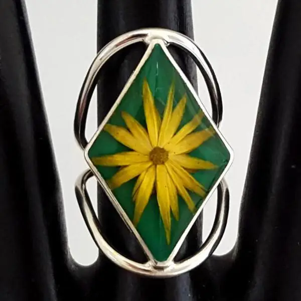 Wildflower Silver Terrarium Rings Inlay Size Large