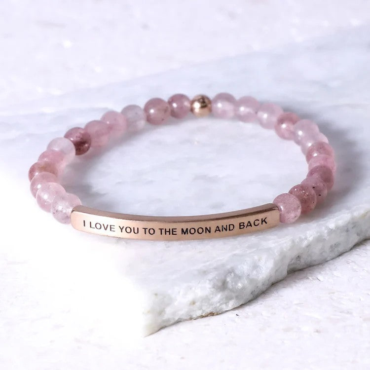 Bracelet: I Love You to the Moon and Back - Pink Quartz