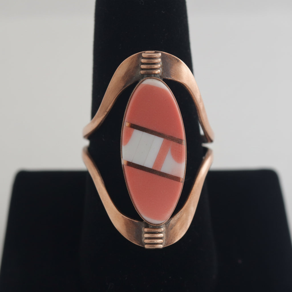 Large Semiprecious Stone Inlay Pure Healing Copper Flip Ring
