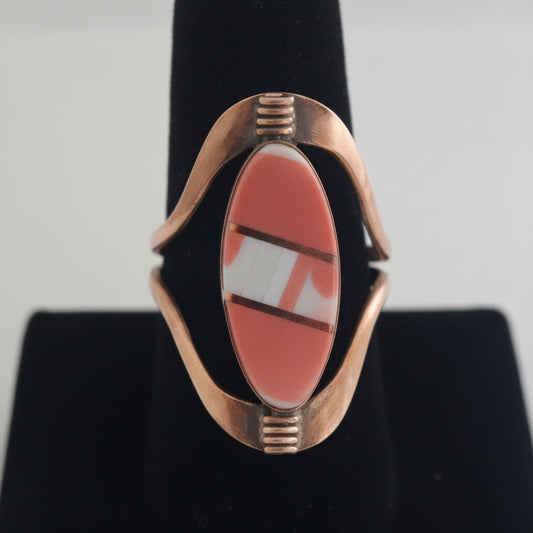 Large Semiprecious Stone Inlay Pure Healing Copper Flip Ring
