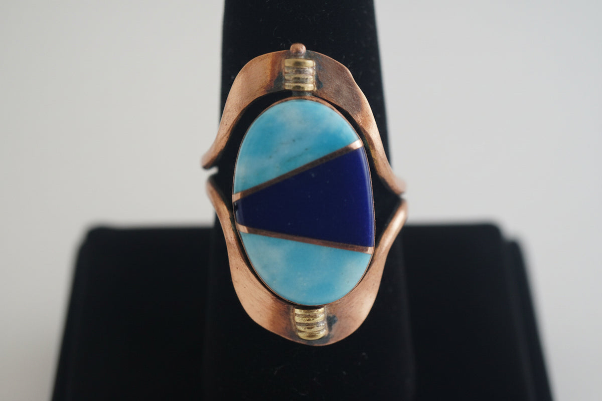 Large Semiprecious Stone Inlay Pure Healing Copper Flip Ring