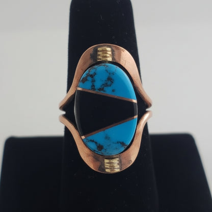 Large Semiprecious Stone Inlay Pure Healing Copper Flip Ring