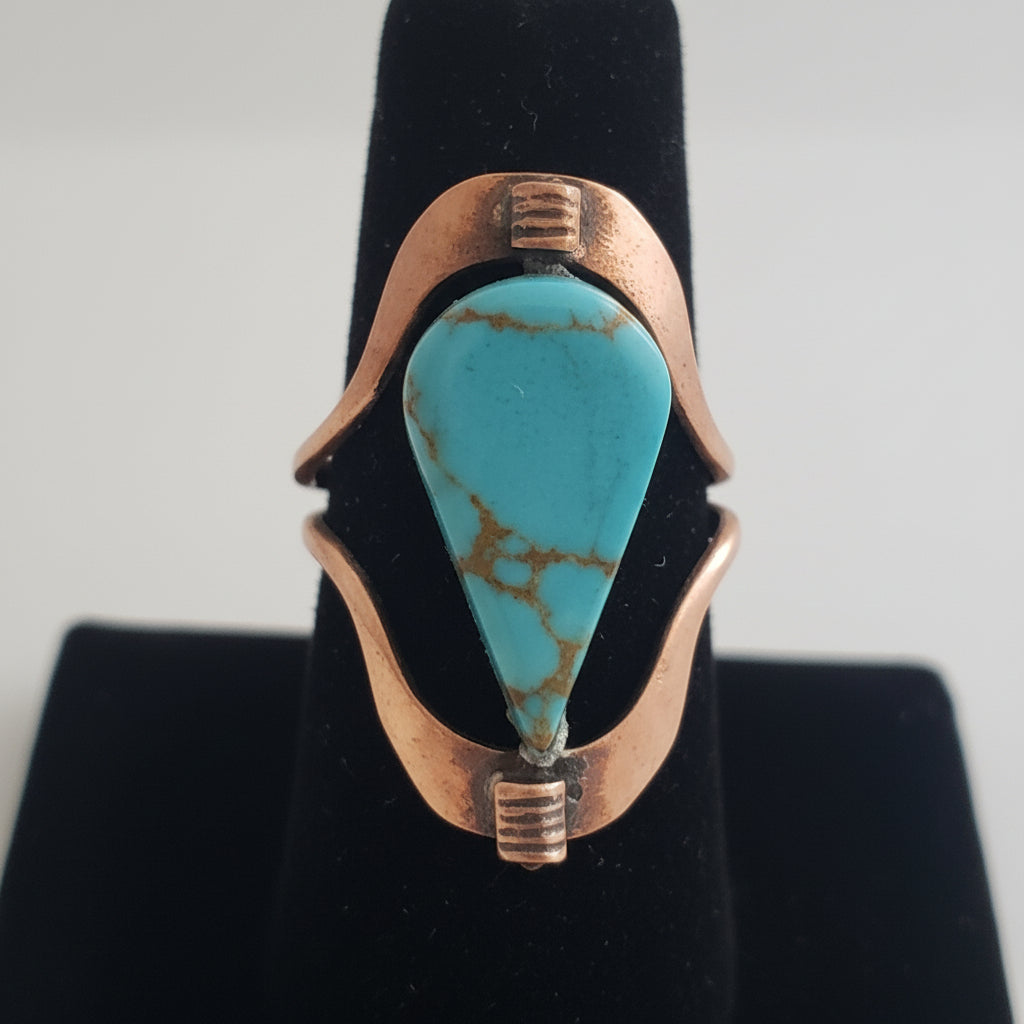 Large Semiprecious Stone Inlay Pure Healing Copper Flip Ring