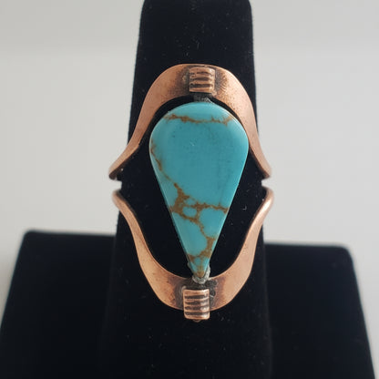 Large Semiprecious Stone Inlay Pure Healing Copper Flip Ring