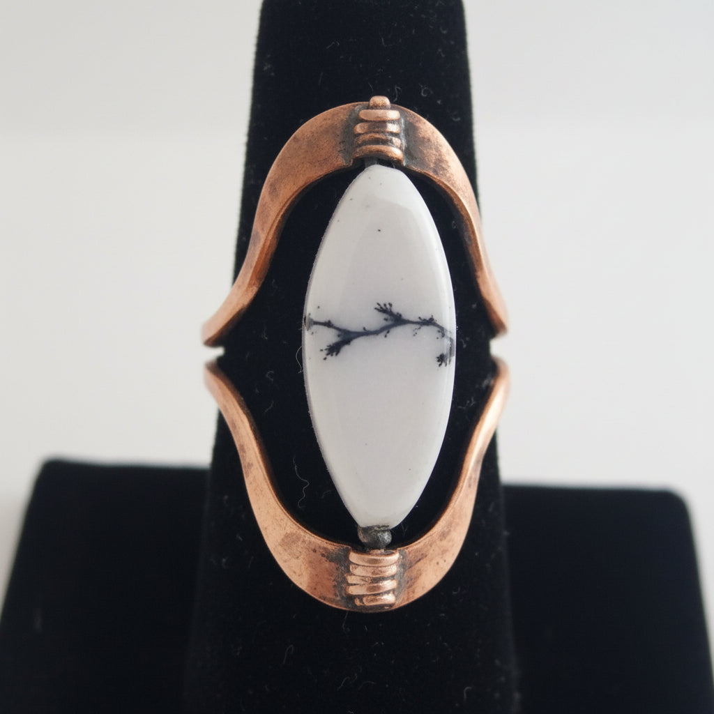 Large Semiprecious Stone Inlay Pure Healing Copper Flip Ring