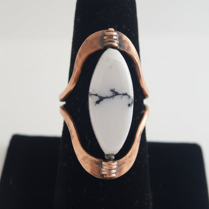 Large Semiprecious Stone Inlay Pure Healing Copper Flip Ring