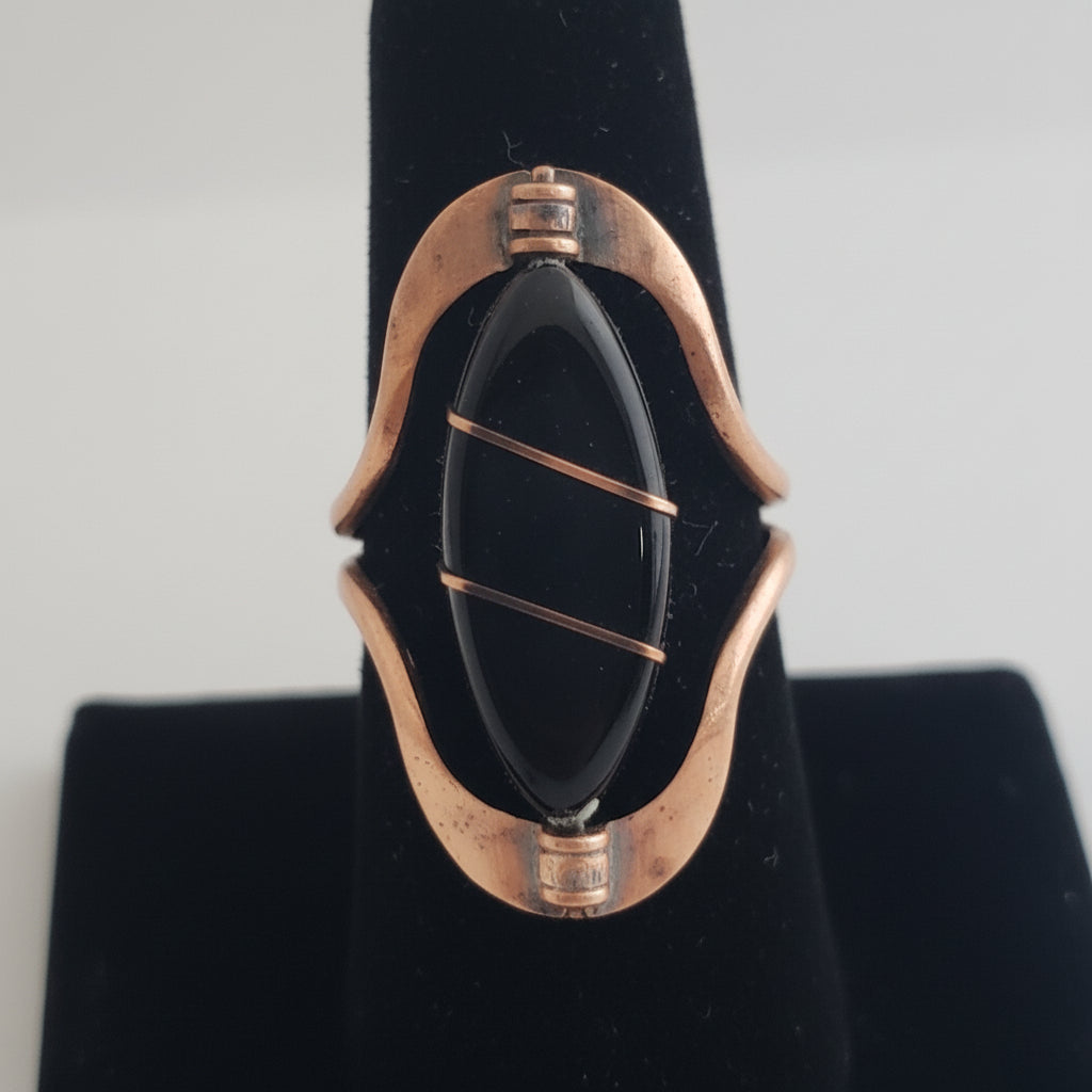 Large Semiprecious Stone Inlay Pure Healing Copper Flip Ring