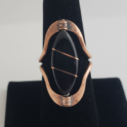 Large Semiprecious Stone Inlay Pure Healing Copper Flip Ring