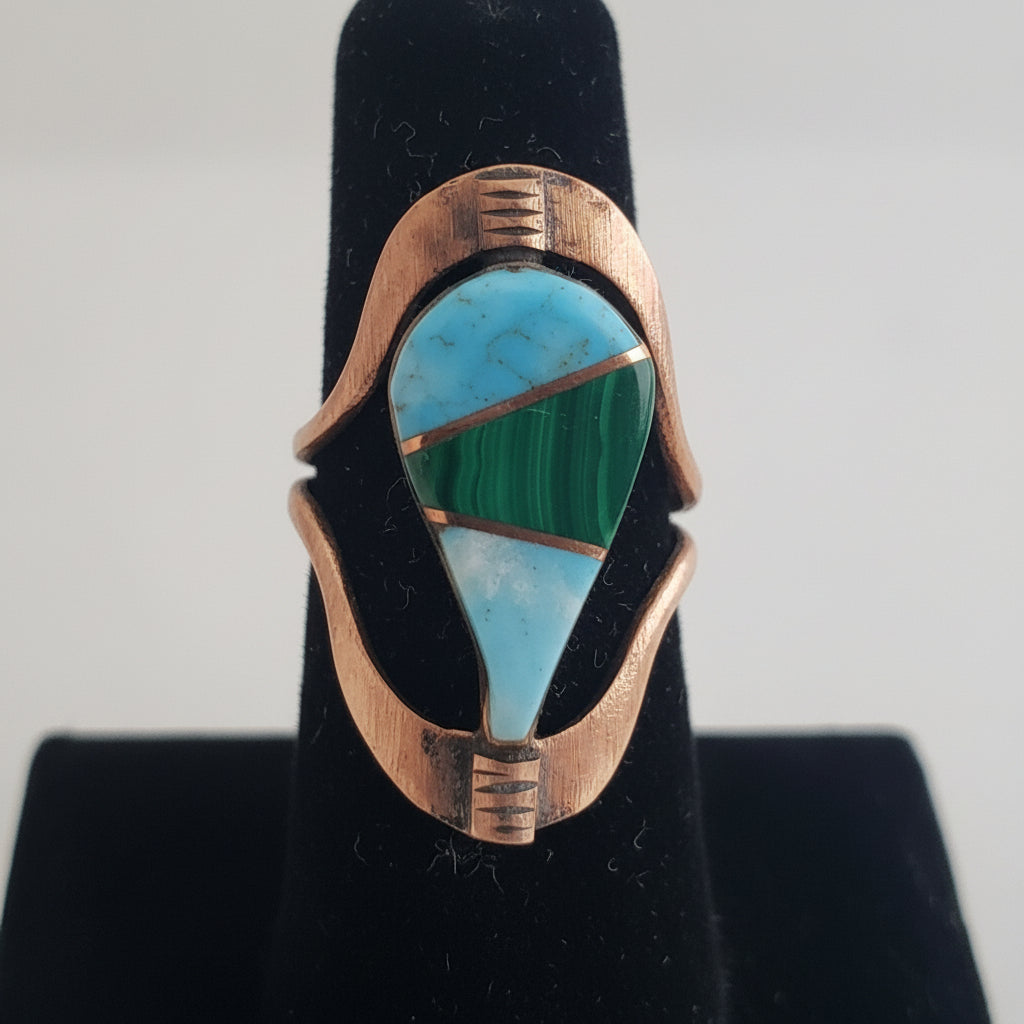 Large Semiprecious Stone Inlay Pure Healing Copper Flip Ring