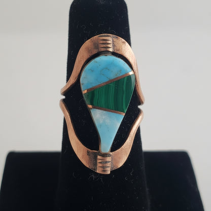 Large Semiprecious Stone Inlay Pure Healing Copper Flip Ring