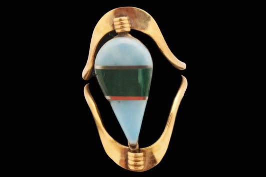 Large Semiprecious Stone Inlay Golden Bronze Flip Rings