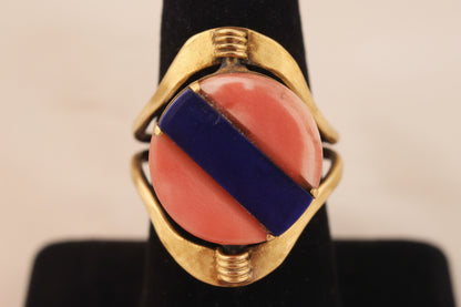 Large Semiprecious Stone Inlay Golden Bronze Flip Rings