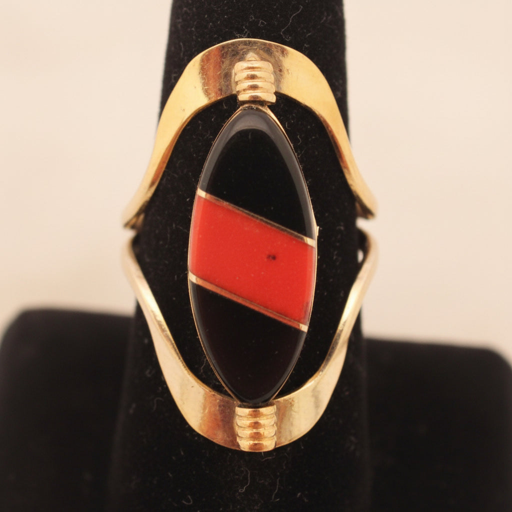 Large Semiprecious Stone Inlay Golden Bronze Flip Rings