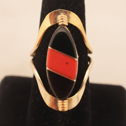 Large Semiprecious Stone Inlay Golden Bronze Flip Rings