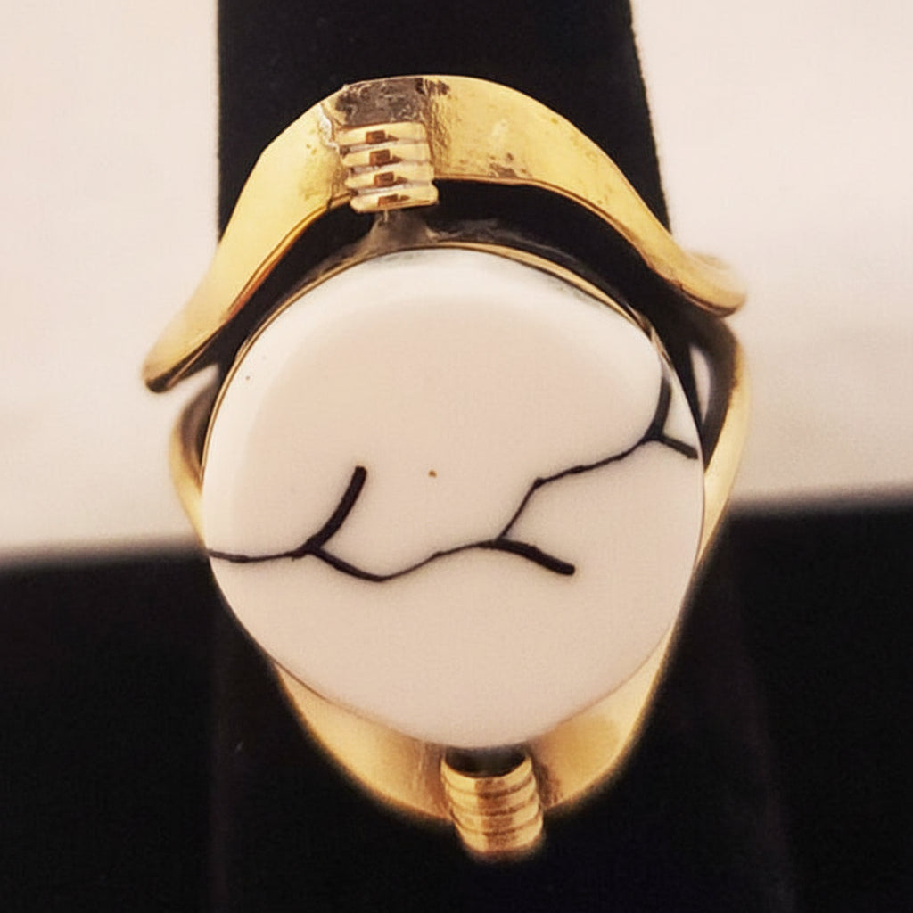 Large Semiprecious Stone Inlay Golden Bronze Flip Rings