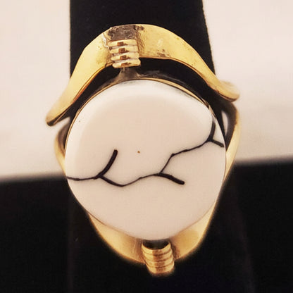 Large Semiprecious Stone Inlay Golden Bronze Flip Rings