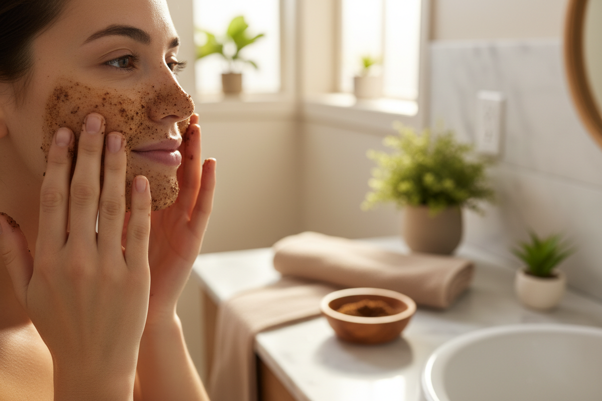 Create a person using coffee face scrub