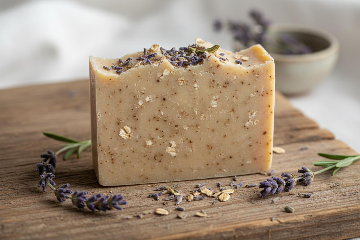 create a picture of Lavender and oatmeal soap
