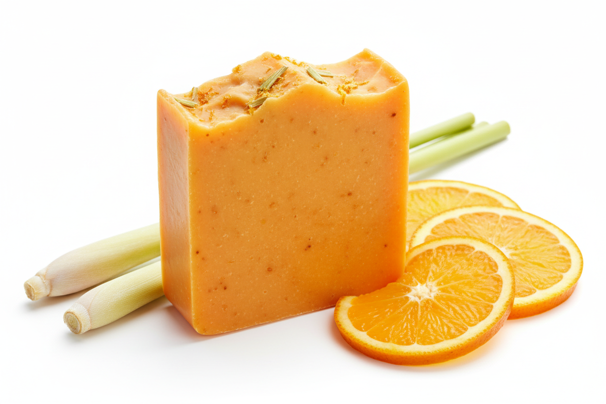create a picture of orange lemongrass soap