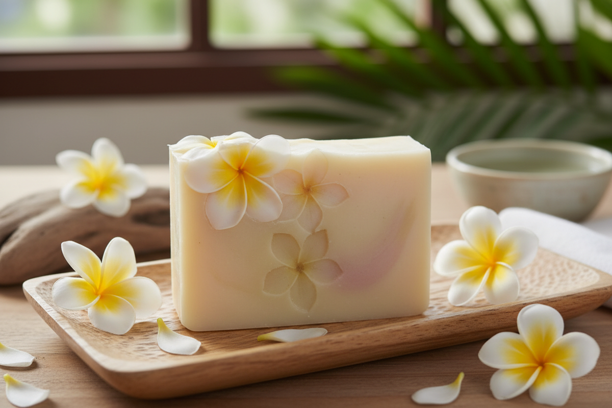 create a picture of plumeria soap