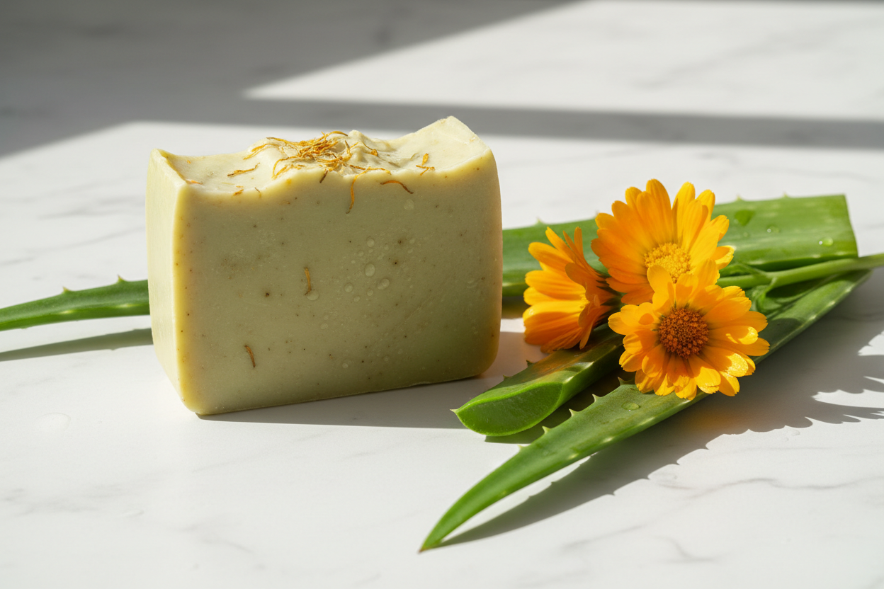 create an image of Aloe Calendula Soap