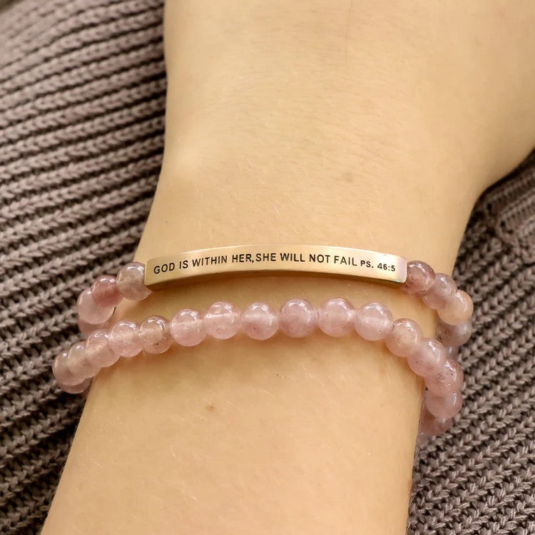 Bracelet: God is Within Her - Pink Quartz