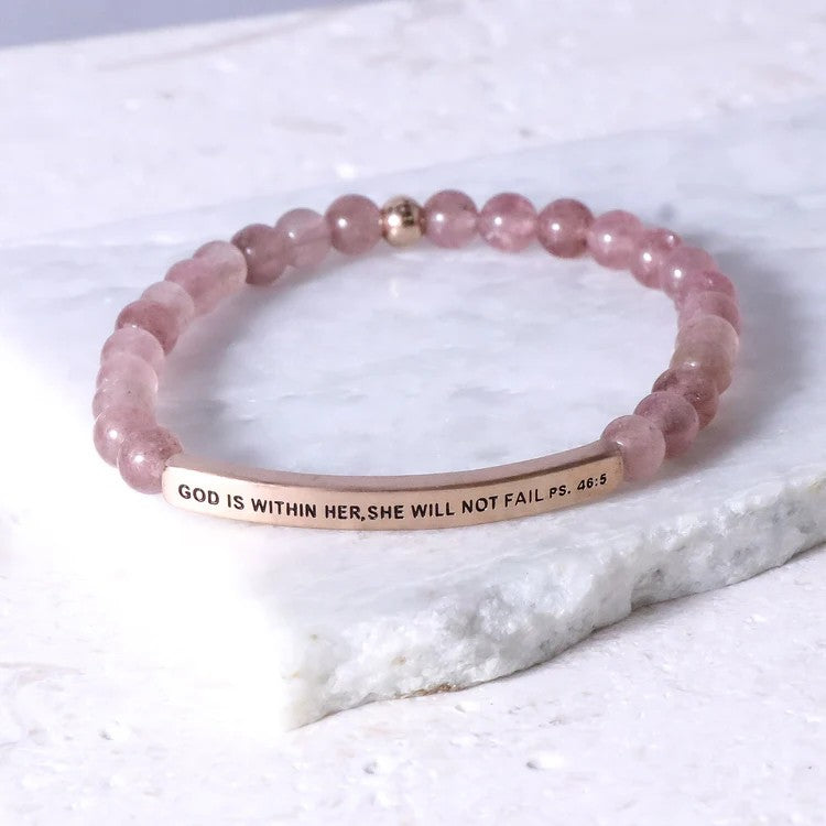 Bracelet: God is Within Her - Pink Quartz
