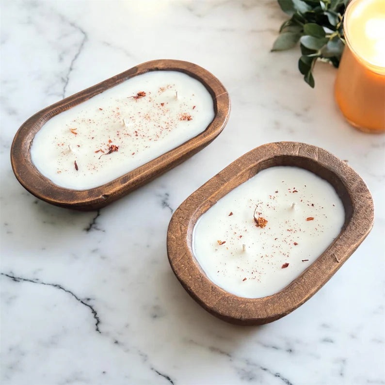 Wooden Dough Bowl Candles
