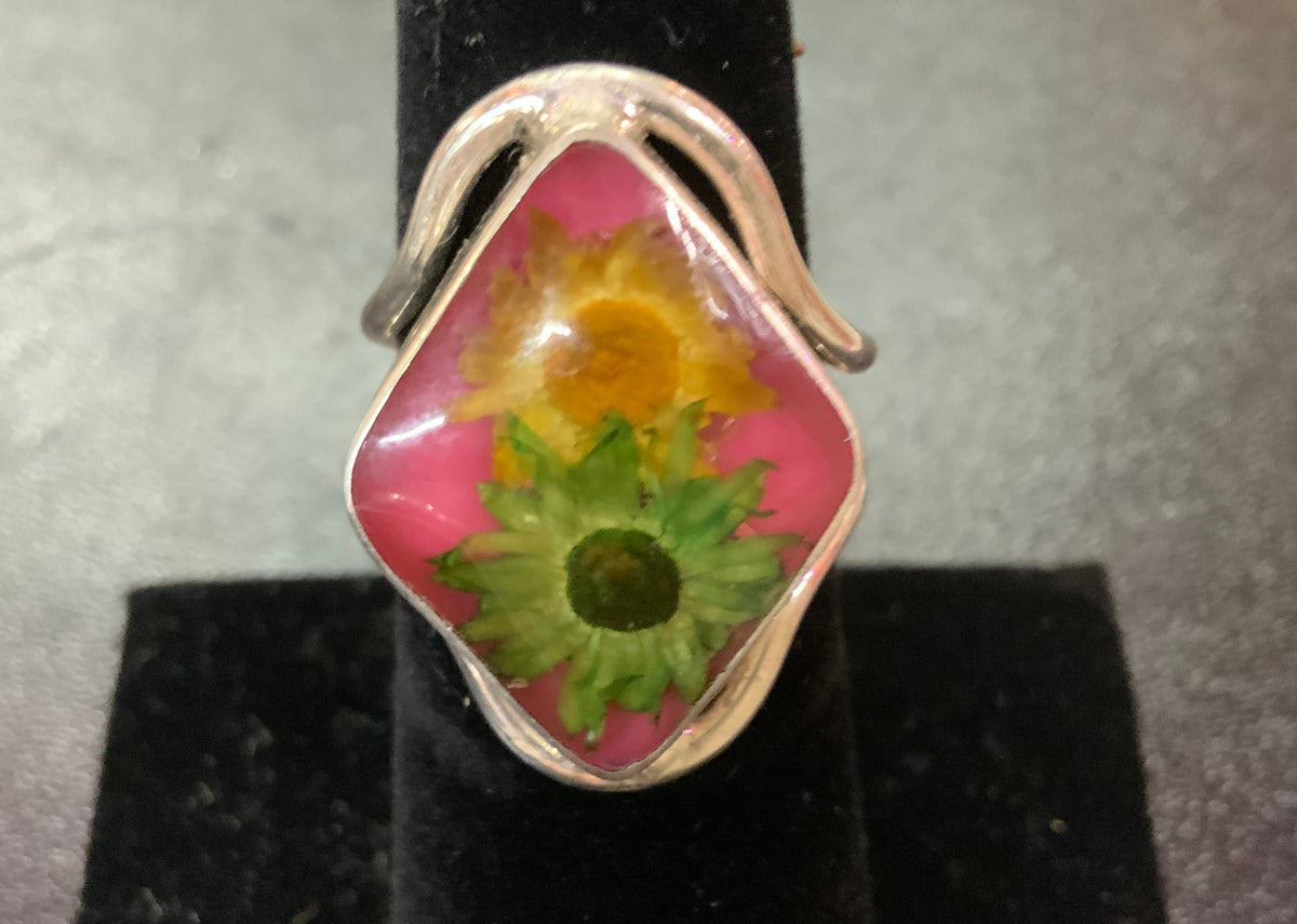 Wildflower Silver Terrarium Rings Inlay Size Large