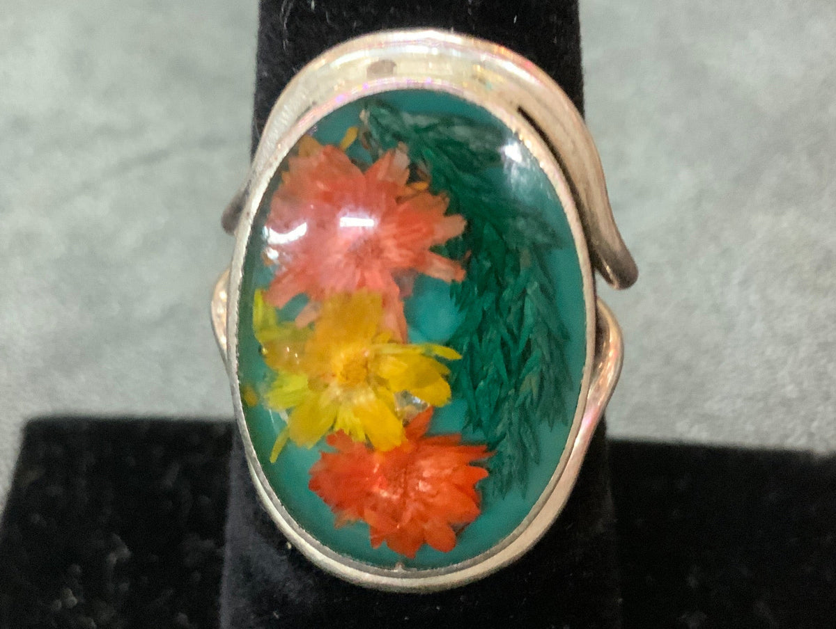 Wildflower Silver Terrarium Rings Inlay Size Large
