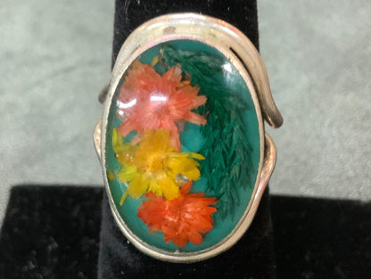 Wildflower Silver Terrarium Rings Inlay Size Large