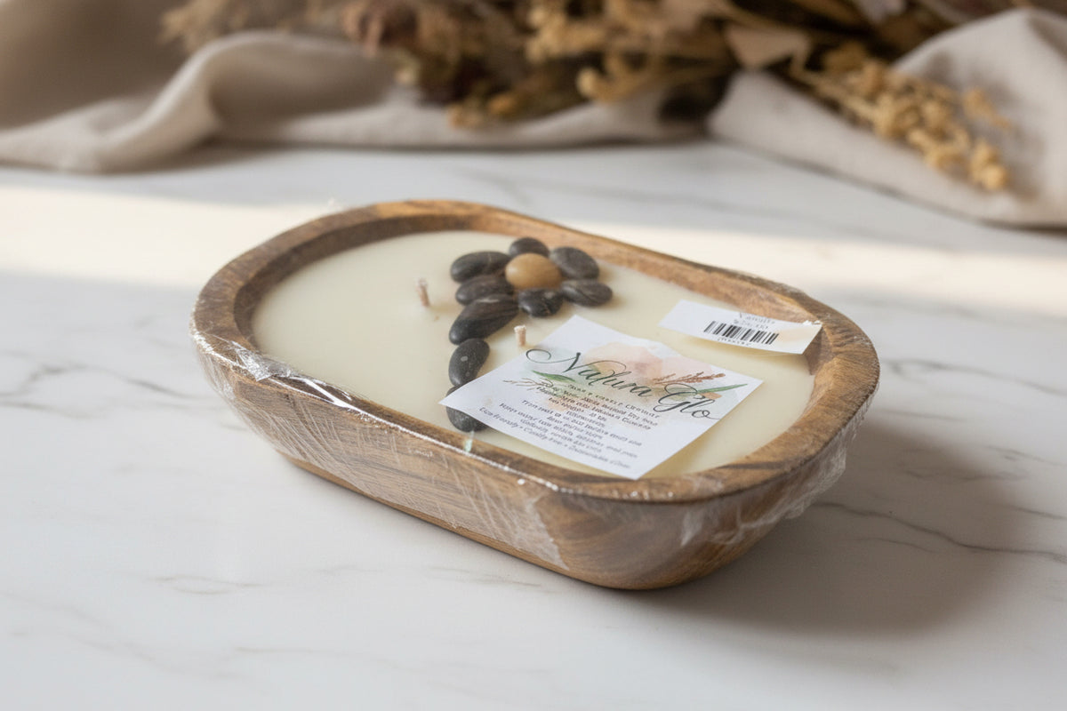 Hand-Poured Soy Wax Wooden Dough Bowl Candle
