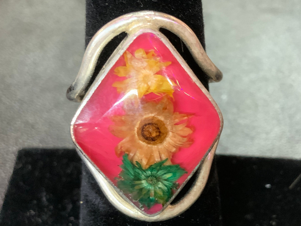 Wildflower Silver Terrarium Rings Inlay Size Large